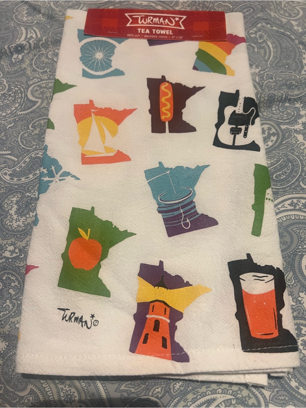 Adam Turman Artwork Co. Minnesota 100% Cotton Tea Towel, new with tag